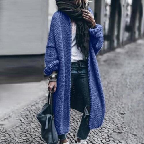Winter Long Knitted Cardigan Women Tops Mujer Solid Loose Open Front Sweater Cardigan Women Mid-length Coat sueters de mujer
