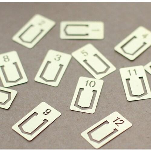 12 pcs/Set Retro Brass Bookmark Index File Copper Metal Bookmarks Label Clip Journal Notebook Vintage Stationery