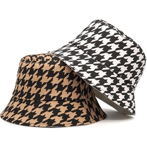 2021 Fashion Houndstooth Plaid Bucket Hats For Women Men Cotton Fisherman Sun Protection Summer Hats Hip Hop Street Cap