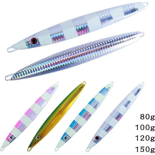 5PCS Slow sinking Jig Hook Lure Deep sea Fishing Silvery Jigging Jigbait spoon baits 80/100/120/150g