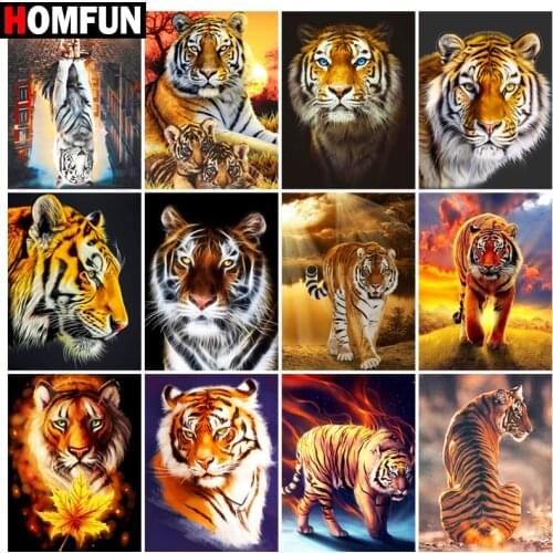 HOMFUN Diamond Painting Full Square/Round Diamond "Tiger animal" Pattern Embroidery Cross Stitch 5D Rhinestone Painting