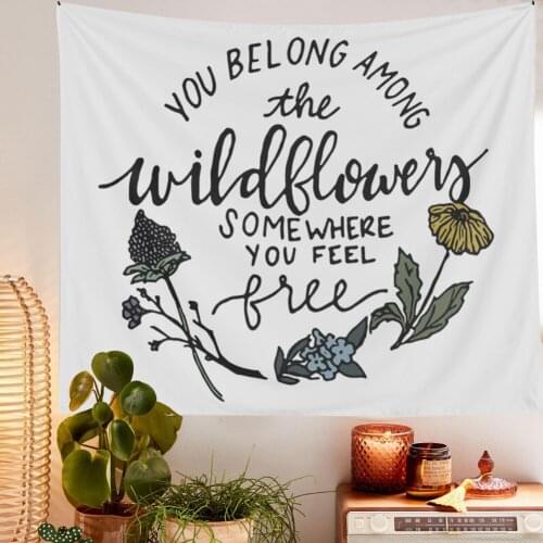 White Tapestry Among The Wildflowers Wall Tapestry Hanging Floral 90s Aesthetic Room Decor All Covering Nordic Home Decoration