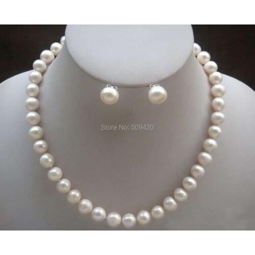 Free Shipping>Stunning!8-9mm AAA white Pearl Necklace&Earrings sets