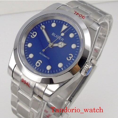 Bliger 40mm Polished Case 904L Stainless Steel Bracelet Watch Date MIYOTA 8215 MINGZHU 2813 Movement Sapphire Glass
