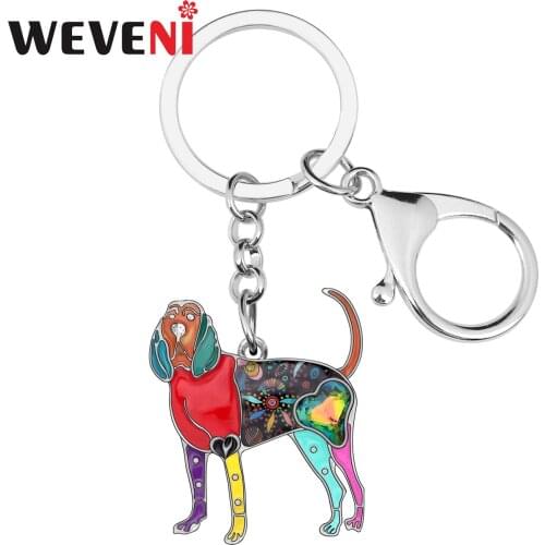 WEVENI Enamel Alloy Metal Bloodhound Dogs Key Chain Ring Fashion Pets Animals Keychains Jewelry For Women Girl Teens Unique Gift