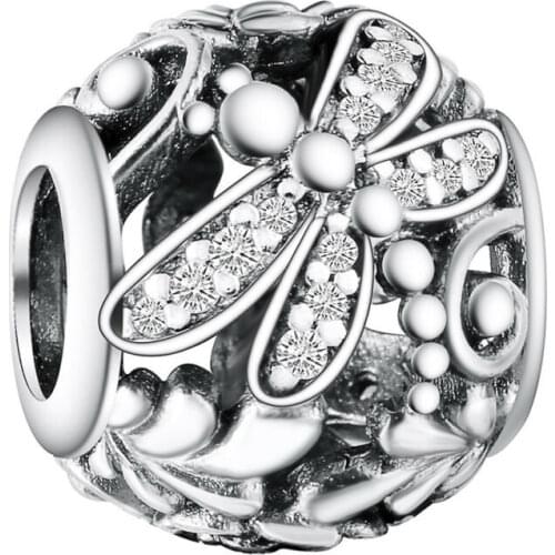 Flowers Beads Dragonfly Meadow Crystals For UK European Bracelet Chain Original Pandora Charms Bracelet Necklace DIY Jewelry