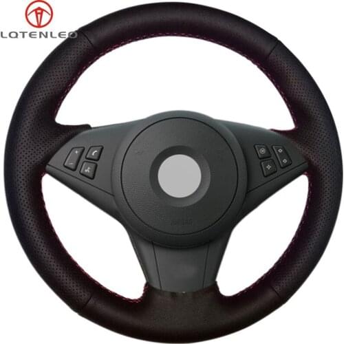 LQTENLEO Black Artificial Leather Hand Car Steering Wheel Cover for BMW E60 E61 530d 545i 550i E63 E64 630i 645Ci 650i 2003-2010