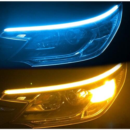 2pcs LED DRL Car Daytime Running Light Flexible Waterproof Strip Auto Headlights White Turn Signal Yellow Brake Flow Lights 12V