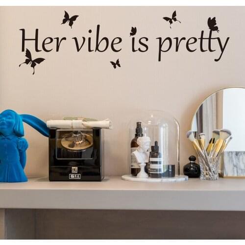 Her Vibe Is Pretty Mirror Wall Sticker Living Office Trendy Female Beauty Positive Womens Inspirational Quote Wall Decal Murals