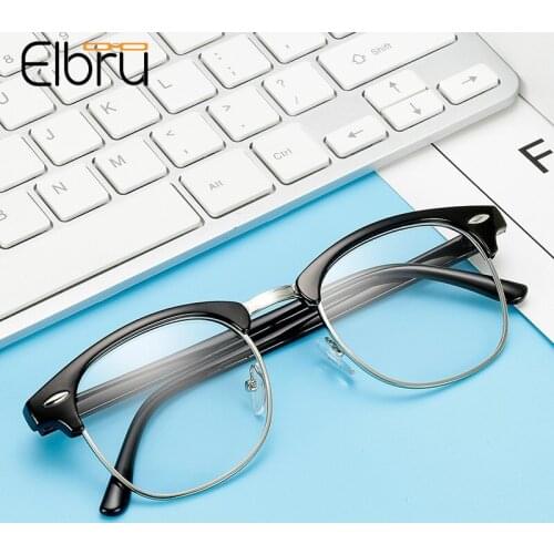 Elbru Vintage Women Glasses Frame Men Classic Half Metal Eyewear Retro Square Clear Lens Optical Eyeglasses Colorful Spectacles