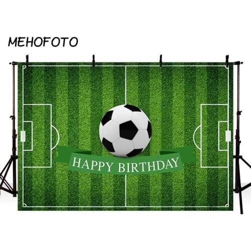 MEHOFOTO Football Field Grass Soccer Party Backdrop Boy Baby Happy Birthday Party Decor Photography Background for Photobooth