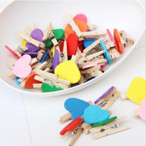 Small wooden clip color mini photo clip heart clip size about 3*0.4cm Home Wedding Decoration HK94