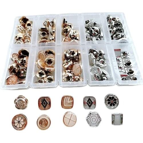 HL 10 Styles Team 1 Box 100PCS 9mm-12mm Dripping Oil Plating Buttons Shank DIY Apparel Shirt Buttons Sewing Accessories