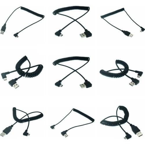 90 degree Left Right Angled 2A Spring USB Cable Micro Mini USB C Type C Fast Charging Cable USB C Phone Charger Cord Cable