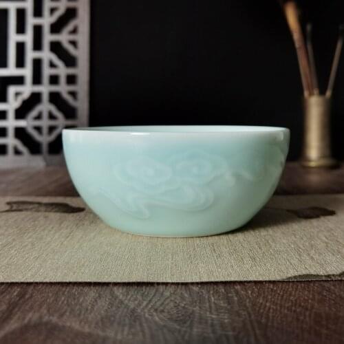 Chinese Rice Bowl 4pcs 10oz 4.5 inch Celadons Cereal Bowl Ceramic Microwave and Dishwasher Safe Porcelain Dinnerware