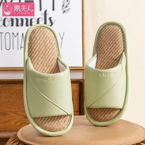 Leather Slippers Female Quiet Home Four Seasons Indoor Prevent Absorb Sweat Linen Cotton Slippers Male Summer Not Smelly Feet