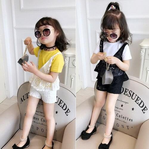 Summer childrens clothing girls sets lace sleeveless baby girl vest +shorts sets for girls kids clothes outfit suits three-piec