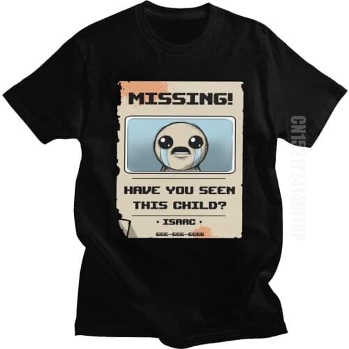 Fashion Missing Vintage The Binding Of Isaac T-Shirt for Men Funny Video Game Tshirt Summer Cotton Tee Shirt Birthday Gift Idea