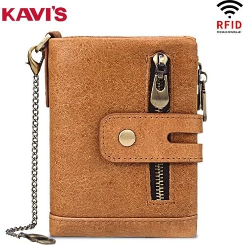 Crazy Horse Genuine Leather Purse Mens Wallet RFID Anti-theft Male Coin Purse Zipper Hasp Card Holder Mony Bag