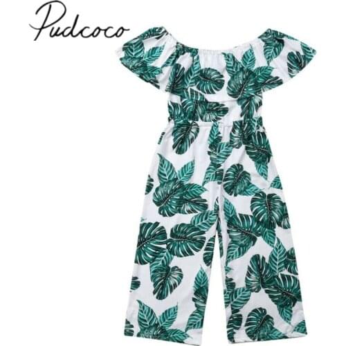 2019 Brand New Leaves Print Summer Romper Toddler Kid Baby Girl Ruffled One Piece Flower Green Clothes Summer Outfits 3-8T