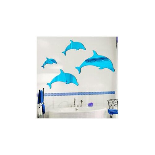 One piece DIY Hot sell 3D Dolphins mirror stickers Acrylic Crystal wall stickers for bath living room wall stickers home decor