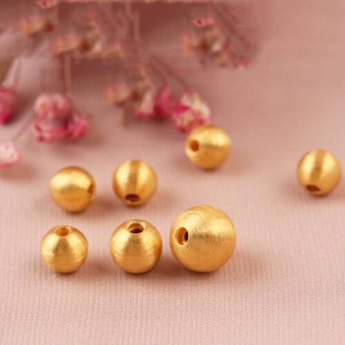 3D Pure 999 24K Yellow Gold Lucky 10mm Brushed Bead Pendant 1pcs