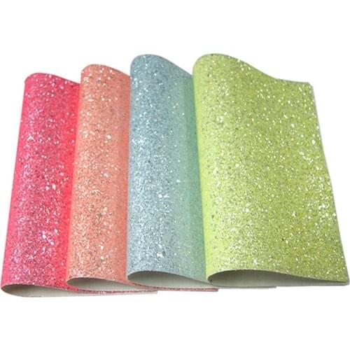 Plain Design Shiny Sparkling Chunky Glitter Synthetic Leather Fabric Sheet for Making Shoe/Bag/Hair Bow/DIY Accessories