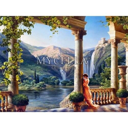 Garden 5D DIY Diamond Painting Landscape Cross Stitch Needlework Round Rhinestone Mosaic Diamond Embroidery Crafts Home Decor