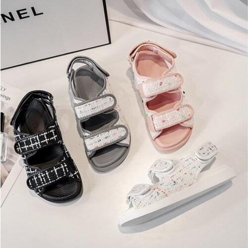 2021 Ins Hook & loop sandals women thicken soled sandales multicolor cloth summer shoes female creepers rome student sandalias