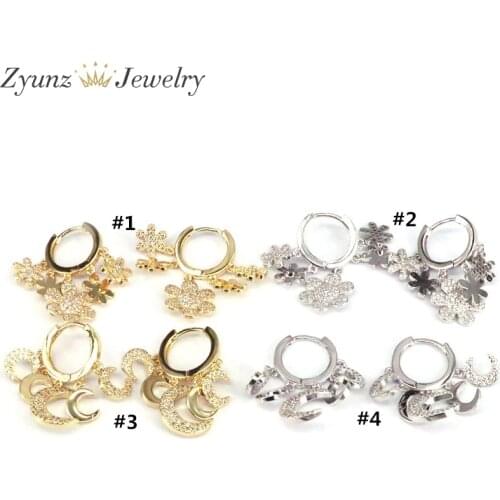 5 Pairs, Statement Tassel Dangle Earrings Fashion Metal Copper Gold Silver Color CZ Star Flower Earrings for Women Party Jewelry