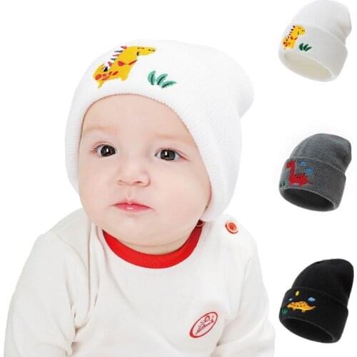 Toddler Kids Hat Skullies Beanies Cartoon Embroidery Dinosaur Warm Woolen Knitted Baby Boy Girl Winter Hat Children Hats Caps