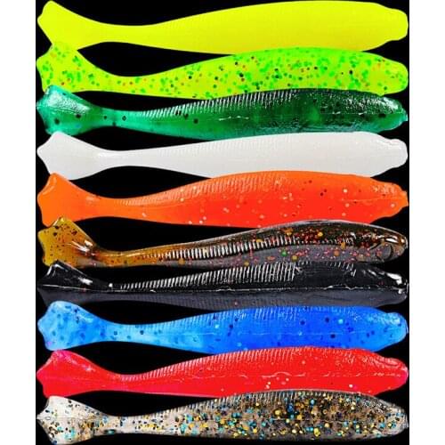 YUZI 10pcs/lot Soft Lures 7CM/2G 10CM/6G handmade T Tail Salt smell Silicone bait Fly carp Bass Wobbers Lure Fishing tackle