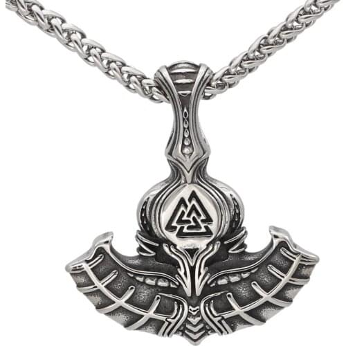 Nordic Viking Mjolnir Thor Hammer Valknut Stainless Steel Necklace For Men With Valknut Gift Bag