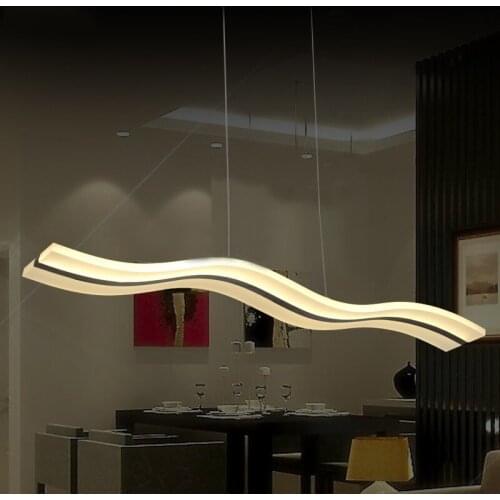 Modern Wave LED Pendant Light 38W Acrylic Hanging Lamp for Dining Room Restaurant Living Room Length Adjustable