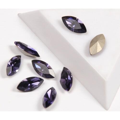 YANRUO Purple Velvet Color Navette Shape 35pcs 12pcs Best Quality Fancy Rhinestone Pointback Strass For Nails Art Accessories