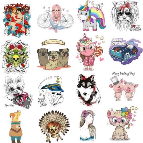 ZOTOONE Cartoon animal heat transfer patch transfer iron skull unicorn dog heat transfer vinyl T-shirt patch sticker hot press D