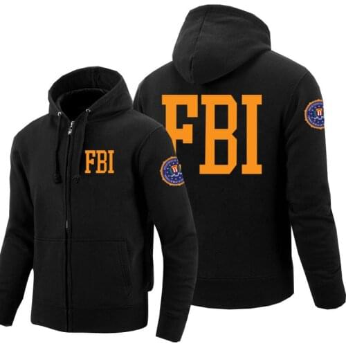 Men FBI Sweatshirts Print Federal Bureau of Investigation Fleece Zipper Police Hoodies Cosplay Hoody Winter Clothes Women Tops