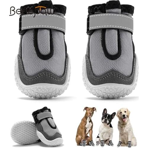Benepaw Breathable Dog Shoes Reflective Rugged Skid-Proof Dog Boots Puppy Outdoor Paw Protectors Rubber Soles For Hiking Running