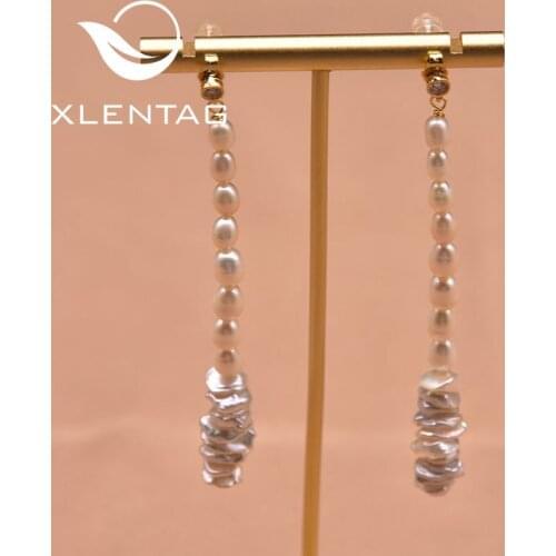 Xlentag Pure Natural Freshwater Pearl Irregular Long Womens Pendant Earrings 2021 Fashion High Quality Gift Jewelry GE1051
