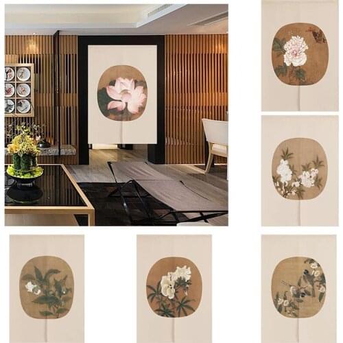 Chinese Lotus Bedroom Door Curtain Geomantic Half Panel Curtain Kitchen Partition Curtain Decoration Doorway Hanging Curtain