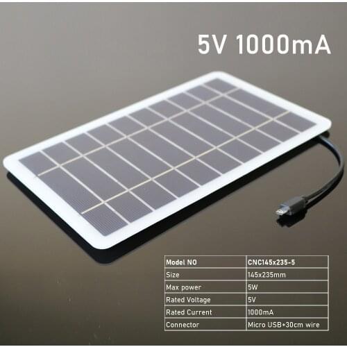 5V 5W 1000mA Battery Charger USB Output microUSB Outdoor Female Port 5 V 5 W Charge Regulators Solar Panel 3.7 V 18650