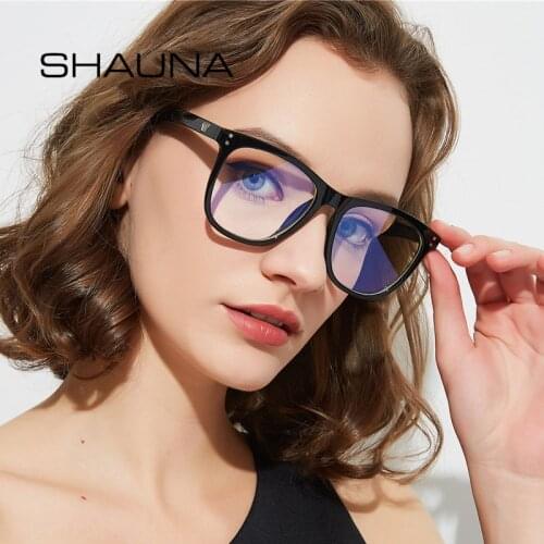SHAUNA Anti-Blue Light Retro Rivets Eyeglasses Frames Women Fashion Cat Eye Optical Frame Men