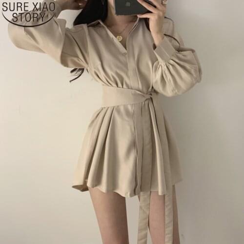 Lace Up Puff Sleeve Blouse & Wide Leg Shorts 2021 Autumn New Pant Suits Casual Short Suits for Women Female 2 Pieces Set 12376