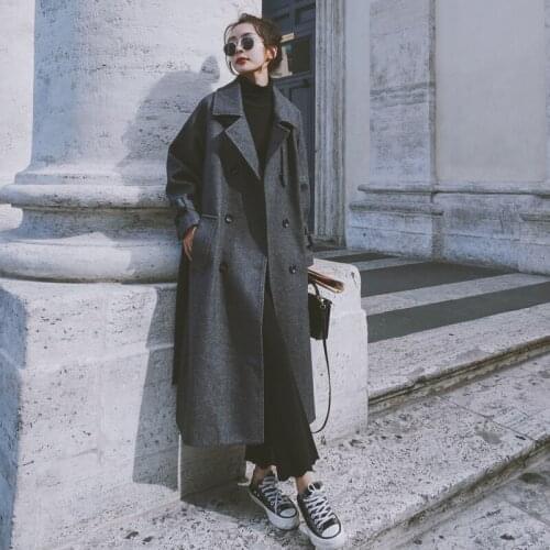 Brand New Winter Long Women Wool Blend Coat Double Breasted Lady Overcoat with Belt Female Outerwear Thick Warm Clothes Quality