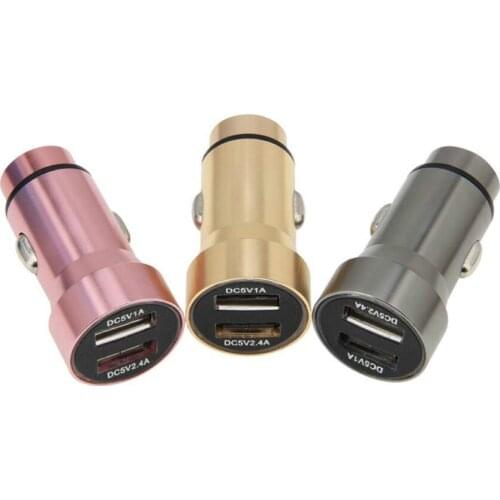 100pcs Metal Car Charger 1A+2.4A Fast Charge Dual Port USB Adapter for iPhone Samsung HTC Huawei