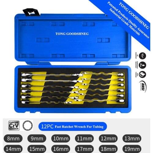 12pcs Durable Fix Tubing Open Ratchet Wrench Set,Ratcheting Fix Combination 8-19mm Wrencheswith Flex Movable Head Spanner,Box