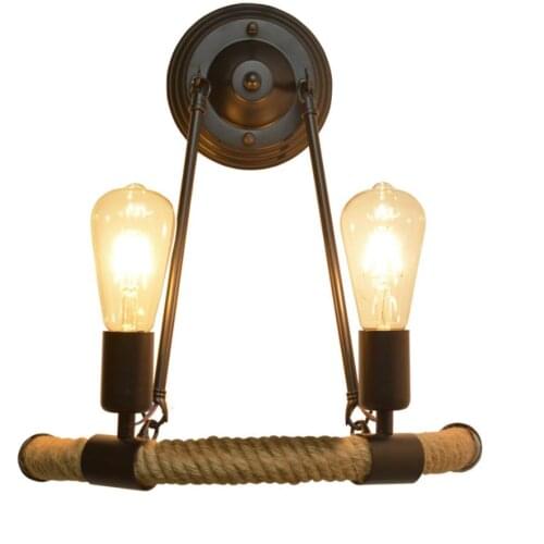 2 Heads Nordic retro fashion modern concise balcony staircase lamp semi-circular hemp rope wall lamp