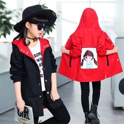 2020 Children Jacket for Girls Cartoon Girl Reversible Hoodie Jacket Teenager Spring Autumn Hooded Coat Outerwear 4 to 14 Years