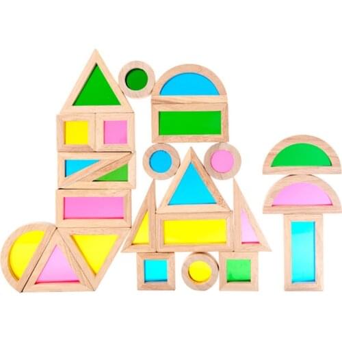 25Pcs Wood Building Blocks for Kids Rainbow Stacking Game Construction Building Toys Preschool Colorful Geometry Wooden Blocks