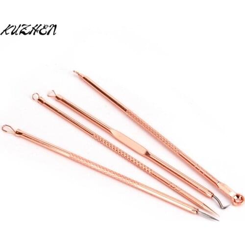 4PCS Blackhead Extractor Rose Gold Black Dots Cleaner Acne Remover Needles Set Cleanser Tool